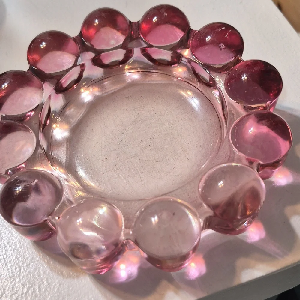 Vintage Anchor Hocking Pink boopie/bubble Solid glass Ashtray 1950's